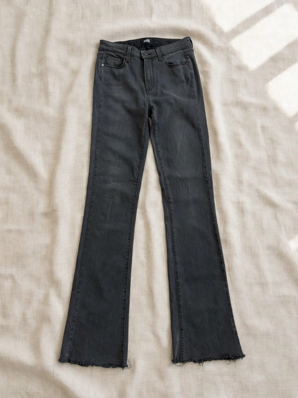 PAIGE Claudine High Rise Flare Jeans 27 Faded Black Raw Hem 31" Inseam